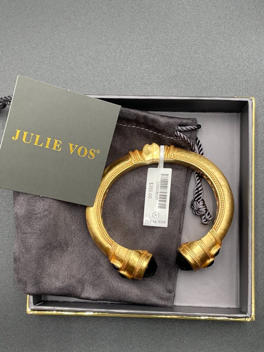 NWT Julie Vos Cannes Cuff Bracelet Obsidian Black Gold